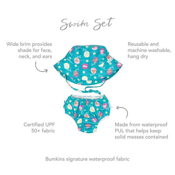 Reusable Baby Swim Diaper & Sun Hat Set - Mermaid