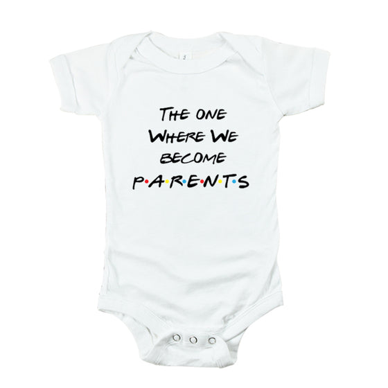 The One Where We Become Parents Baby Romper White