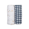 2-pack Cotton Swaddles - Fish / Navy Gingham - My Little Thieves