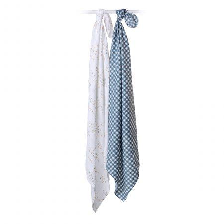 2-pack Cotton Swaddles - Fish / Navy Gingham - My Little Thieves