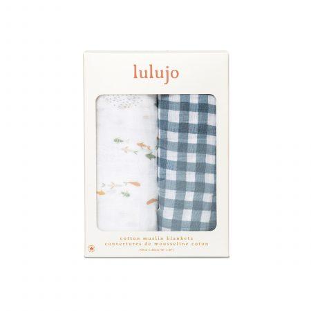 2-pack Cotton Swaddles - Fish / Navy Gingham - My Little Thieves