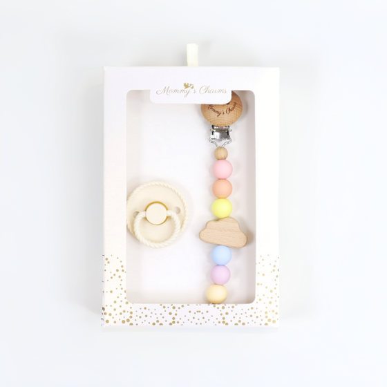 Personalized Cloudy Dreams Pacifier Clip + Pacifier Pastel