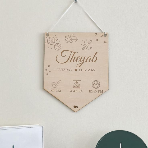 Personalized Birth Stat Banner Wooden Sign