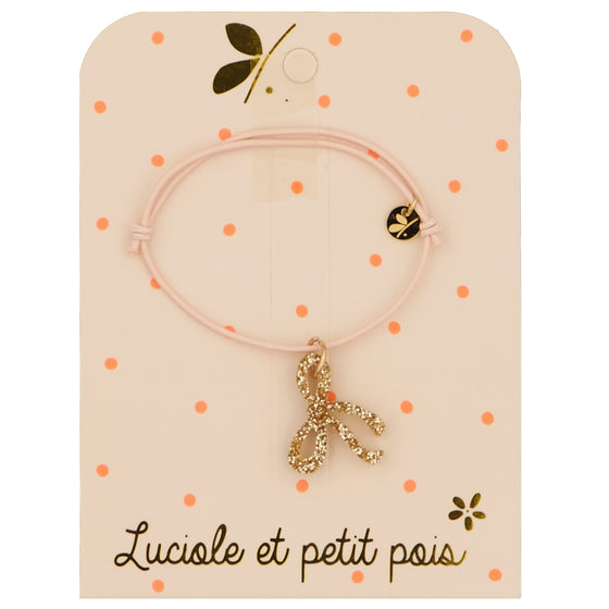 Elastic bracelet – Rose pâle (gold bow)