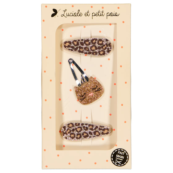 Leo & Cat Bronze Leopard Hair Clips - Trio Gift Set