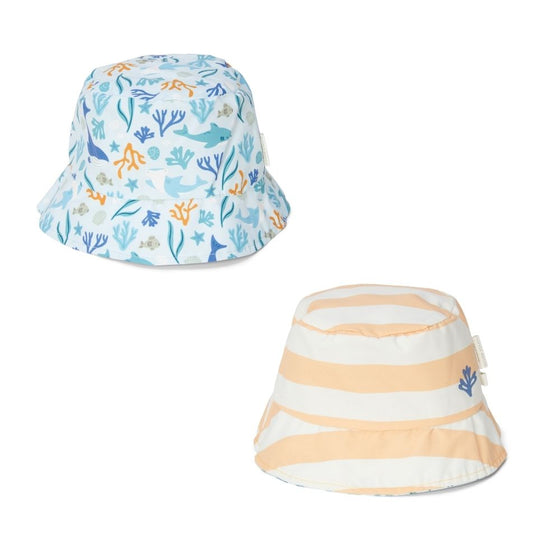 Reversible Sun Hat Honey Stripes / Ocean Dreams Blue - My Little Thieves