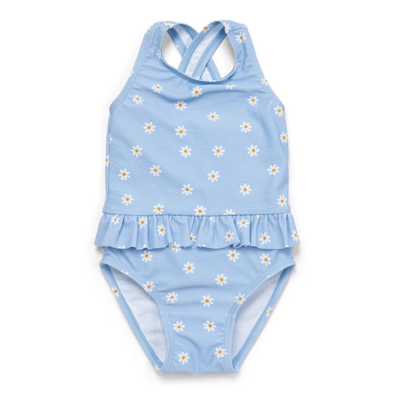 Girls Swimsuit Ruffles Blue Daisies - My Little Thieves