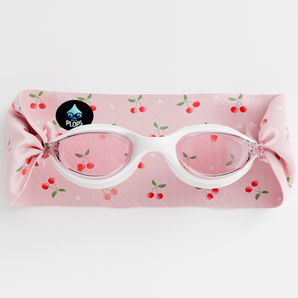 White Junior Swimming Goggles – Ultra-Soft Band with Pink Cherries