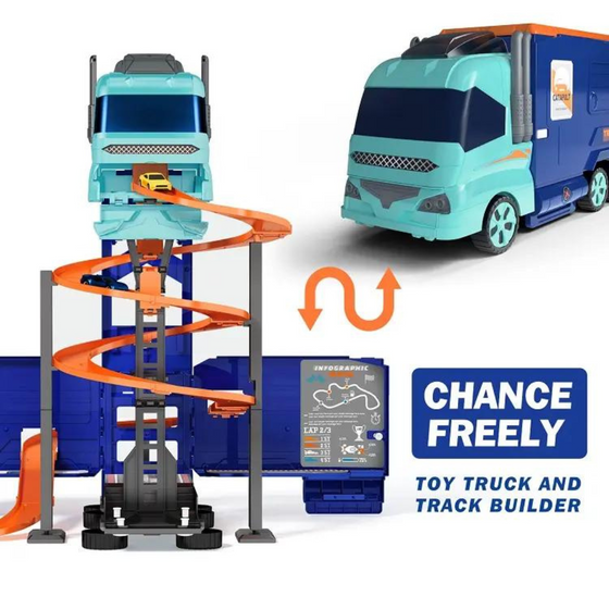 Super Transformer Construction Truck | 2in1 - Truck & Track Set, 6 Cars and Sign Boards included - My Little Thieves