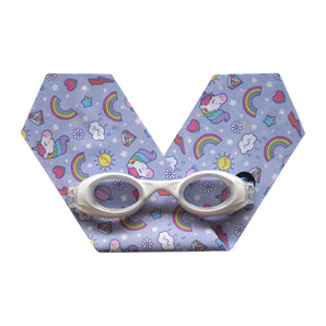 White Junior Swimming Goggles – Ultra-Soft Band with Purple Unicorns