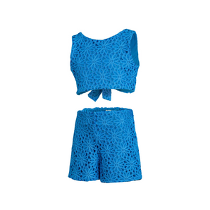 Daisies Lace Top & Shorts Set – Blue