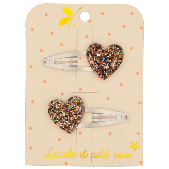 Heart hair clips – Bronze (large – pair)