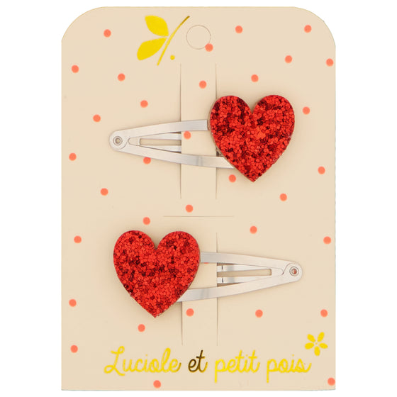 Red heart hair clips (pair)