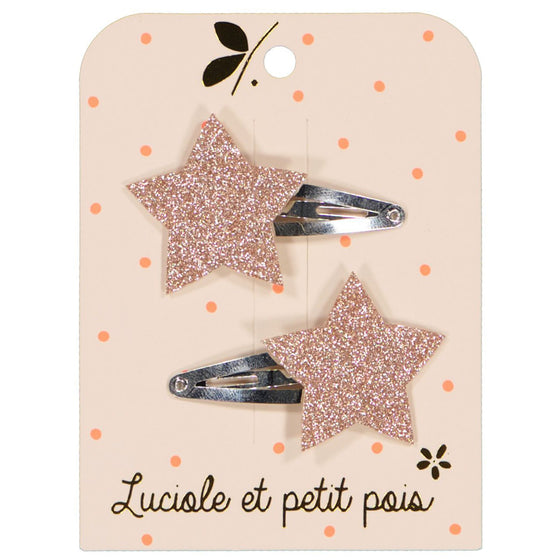 Star hair clips - Pink glitter (pair)