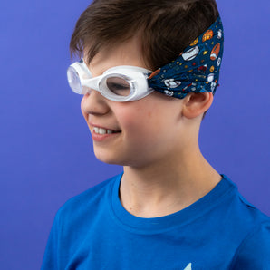 Blue Junior Swimming Goggles – Ultra-Soft Band with Sports Fan