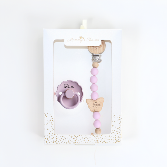 Personalized Butterfly Pacifier Clip +  Pacifier Purple