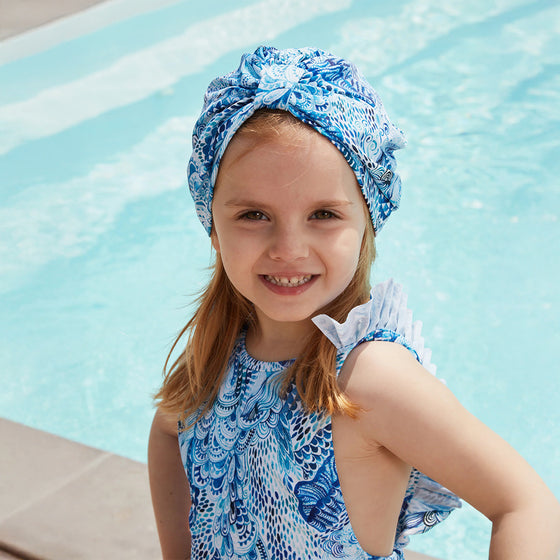 One Piece Pleated Swimwear for Girls with Open Back Design