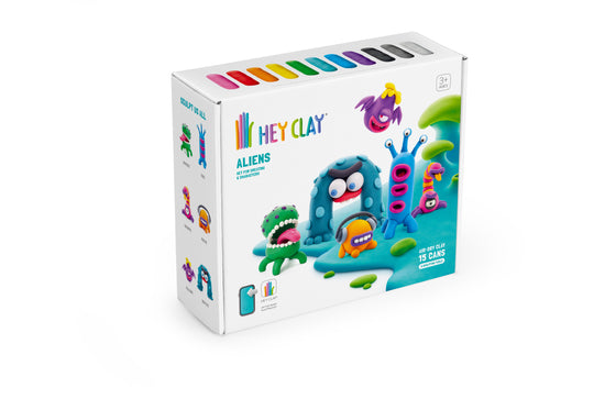 Aliens Set-Colourful Modeling Kids-Air Dry Clay Kit 15 cans and Sculpting Tools with Fun Interactive Instructions App