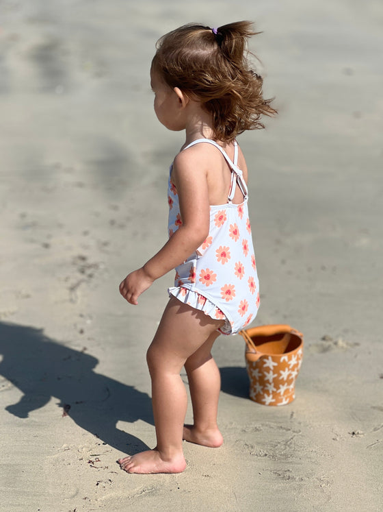 Flower Hearts Print  Girl Swimsuit