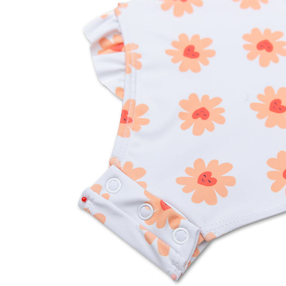 Flower Hearts Print  Girl Swimsuit