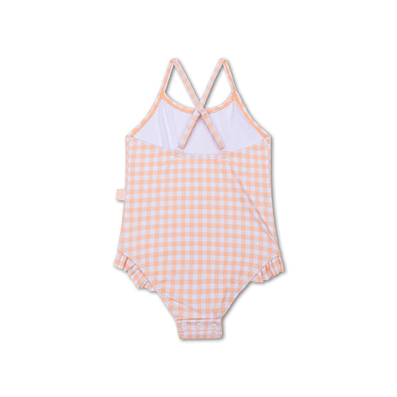 Apricot Orange Print  Girl Swimsuit