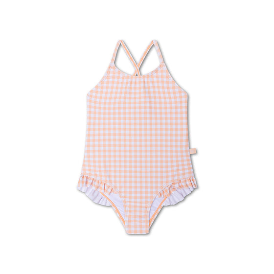 Apricot Orange Print  Girl Swimsuit