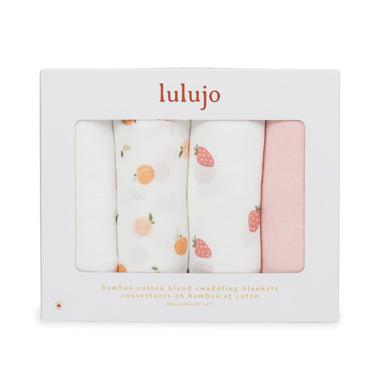 4-Pack Bamboo Muslin Swaddle Blankets - Berries & Peaches