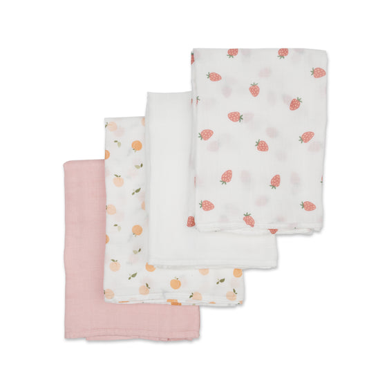 4-Pack Bamboo Muslin Swaddle Blankets - Berries & Peaches