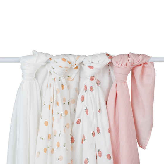 4-Pack Bamboo Muslin Swaddle Blankets - Berries & Peaches