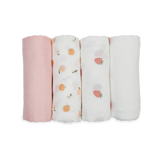 4-Pack Bamboo Muslin Swaddle Blankets - Berries & Peaches