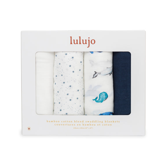 4-Pack Bamboo Muslin Swaddle Blankets - Whales & Stars