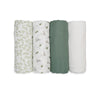 4-Pack Bamboo Muslin Swaddle Blankets - Bunnies & Fern