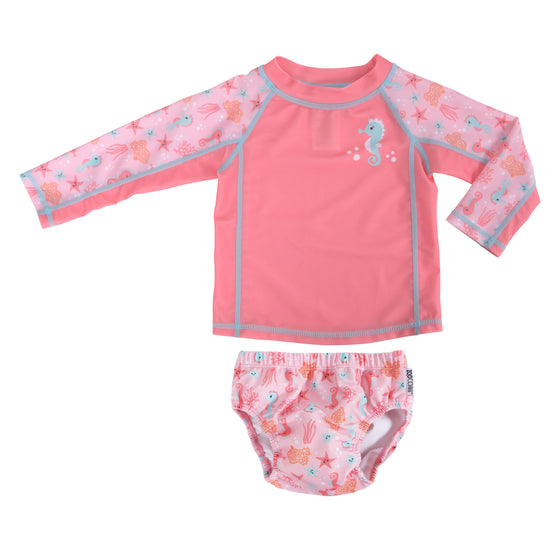 2 Pc Swim Set - Rashguard Top & Swim Diaper - Seahorse