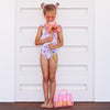 One Piece Pleated Swimwear for Girls with Open Back Design