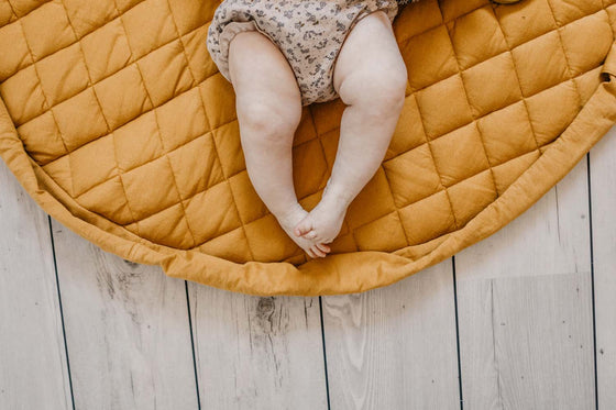 Organic Soft Baby Play Mat and Storage Bag  – Mustard Chai Tea