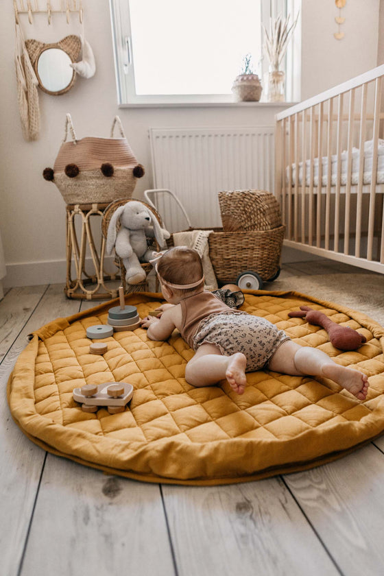 Organic Soft Baby Play Mat and Storage Bag  – Mustard Chai Tea