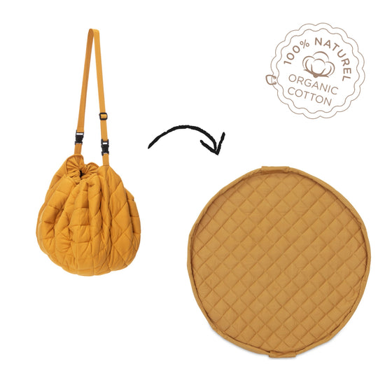 Organic Soft Baby Play Mat and Storage Bag  – Mustard Chai Tea