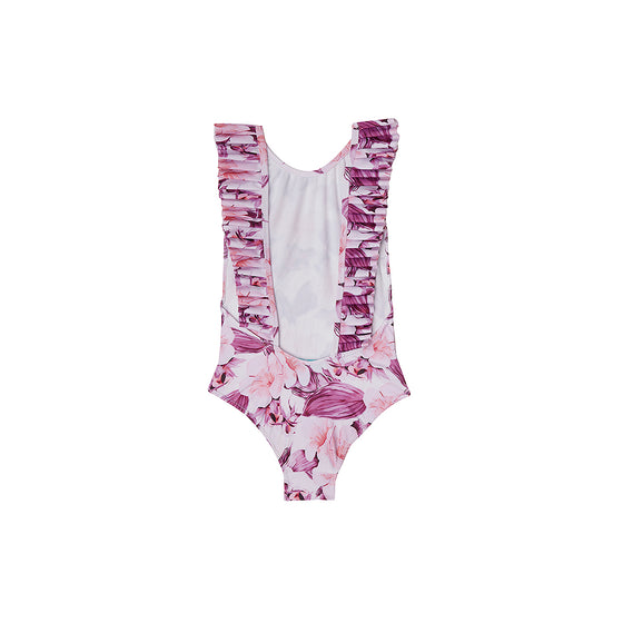 One Piece Pleated Swimwear for Girls with Open Back Design