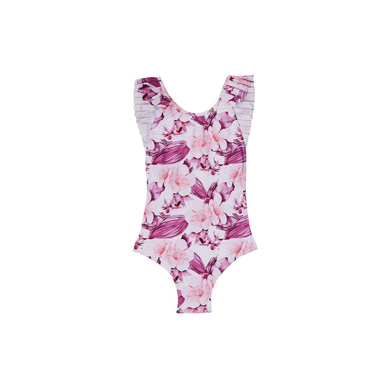 One Piece Pleated Swimwear for Girls with Open Back Design