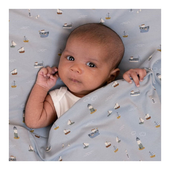 Fitted Cot Sheet Sailors Bay Blue 70x140/150cm - My Little Thieves