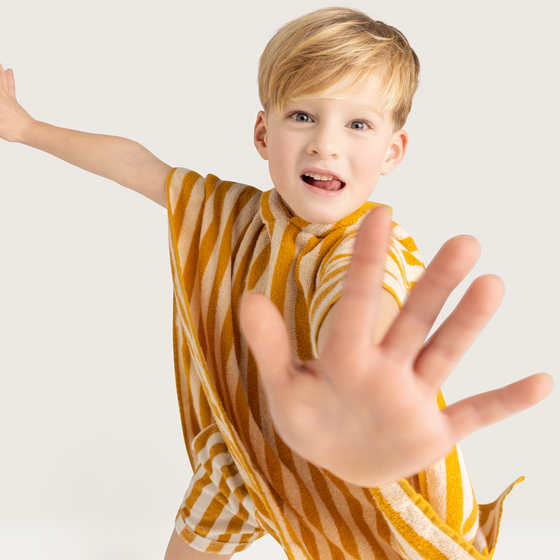 Yellow Striped Print  Poncho  Towel - 65 x 65 cm