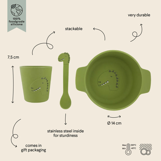 Silicone First Meal Set (bowl, spoon & cup) - Mr. Dino