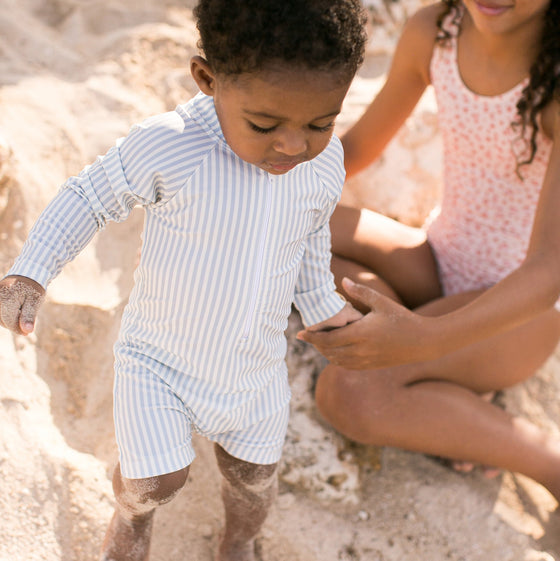 Blue White Striped Baby  Boy Swimsuit