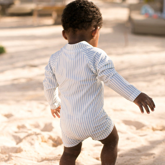 Blue White Striped Baby  Boy Swimsuit