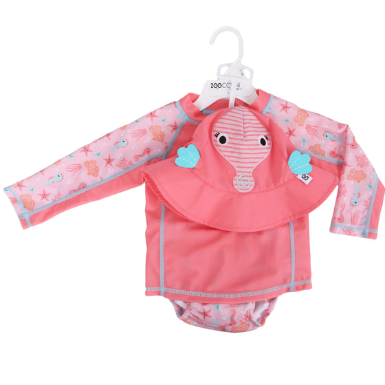 3 Pc Swim Set - Rashguard Top, Swim Diaper & Sunhat - Seahorse - My Little Thieves