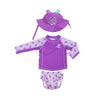 3 Pc Swim Set - Rashguard Top, Swim Diaper & Sunhat - Hippo - My Little Thieves