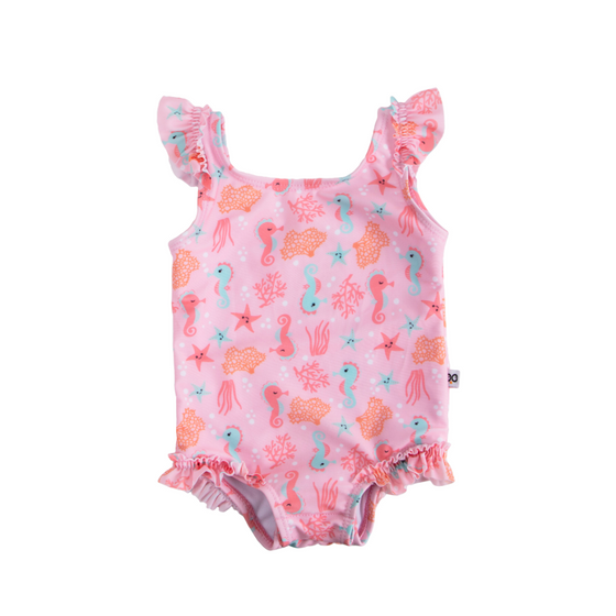 Baby Ruffled Swimsuit & Sunhat Set - Seahorse - My Little Thieves