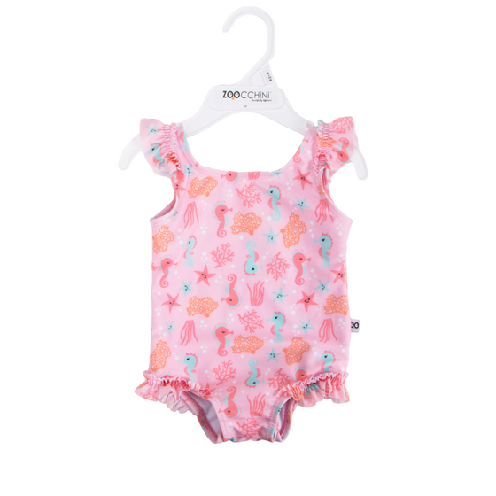 Baby Ruffled Swimsuit & Sunhat Set - Seahorse - My Little Thieves