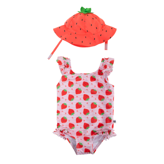 Baby Ruffled Swimsuit & Sunhat Set - Strawberry - My Little Thieves