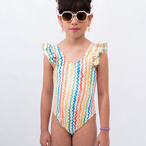 Confetti Girl One - Piece Swimsuit with Sheer Ruffled Sleeves - My Little Thieves